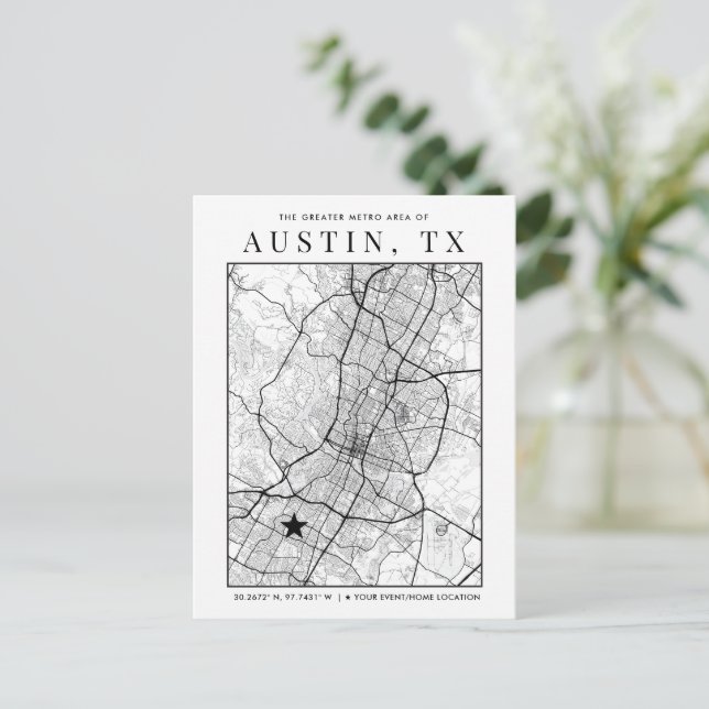Austin, Texas City Map + Location Marker  Postcard (Standing Front)