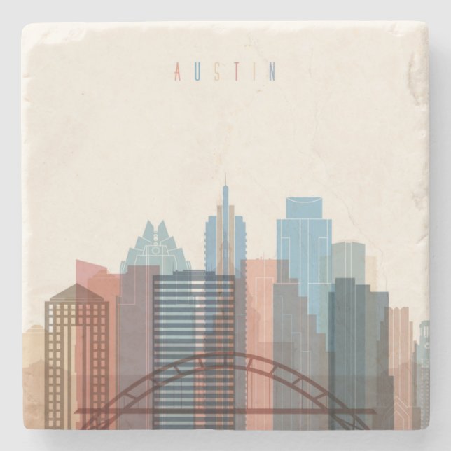 Austin, Texas | City Skyline Stone Coaster (Front)