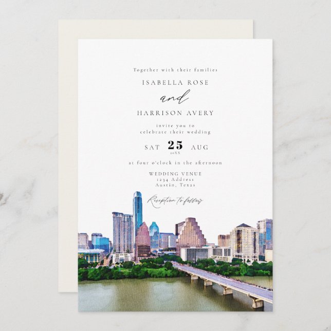 AUSTIN TEXAS City Skyline Wedding Invitation (Front/Back)
