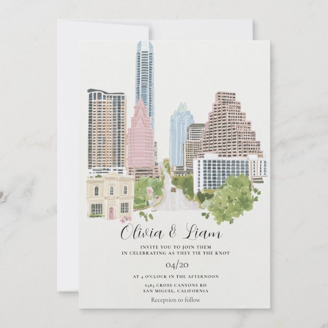Austin Texas City Skyline Wedding Invitation (Front)