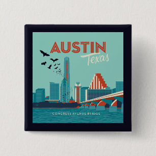 Austin, Texas Congress Avenue Bridge 15 Cm Square Badge