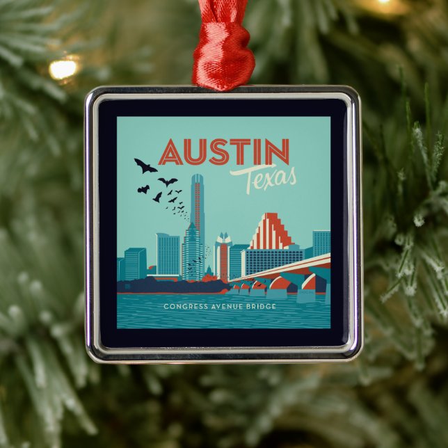 Austin, Texas | Congress Avenue Bridge Metal Ornament (Tree)