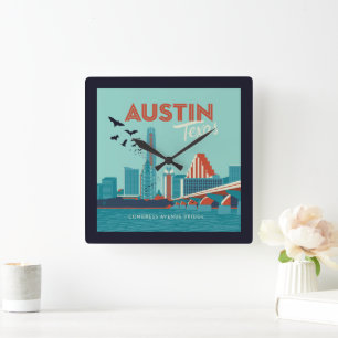 Austin, Texas Congress Avenue Bridge Square Wall Clock