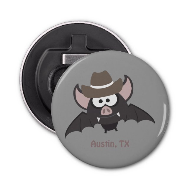 Austin Texas Cute Cartoon Cowboy Bat Bottle Opener (Front)