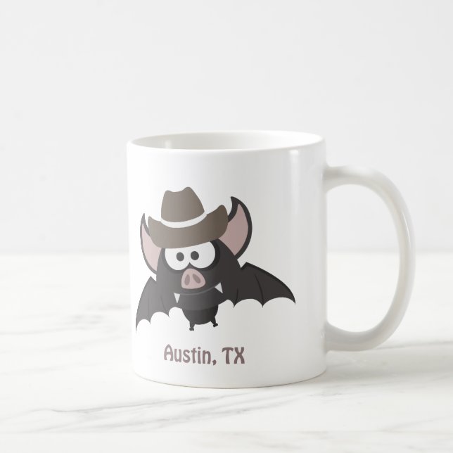 Austin Texas Cute Cartoon Cowboy Bat Coffee Mug (Right)