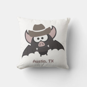 Austin Texas Cute Cartoon Cowboy Bat Cushion