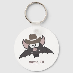 Austin Texas Cute Cartoon Cowboy Bat Key Ring