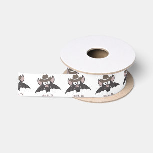 Austin Texas Cute Cartoon Cowboy Bat Satin Ribbon