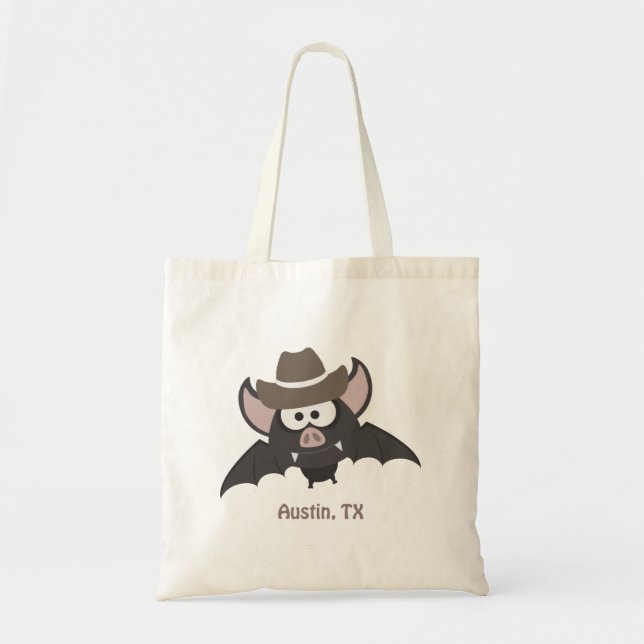 Austin Texas Cute Cartoon Cowboy Bat Tote Bag (Front)