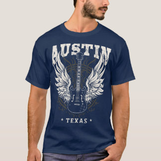 Austin Texas Distressed Guitar Angel Wings Music T-Shirt