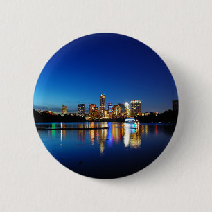 Austin Texas Downtown Night Skyline Ladybird Lake 6 Cm Round Badge