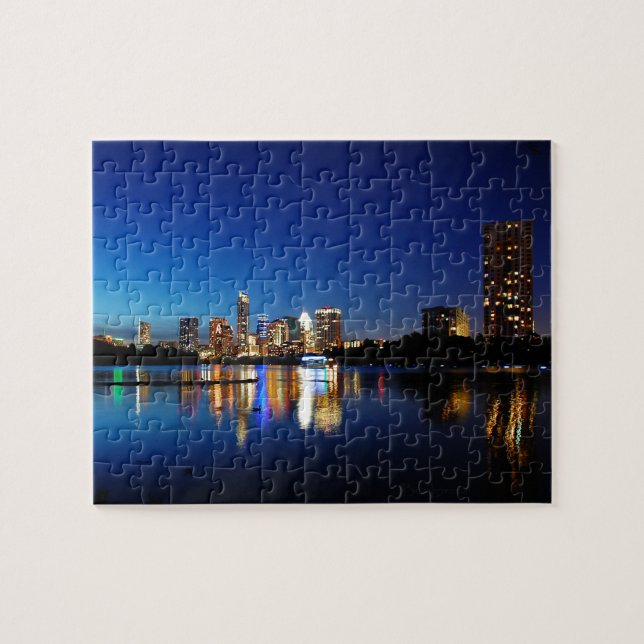 Austin Texas Downtown Night Skyline Ladybird Lake Jigsaw Puzzle (Horizontal)