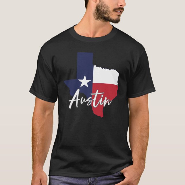 Austin, Texas Flag Map Men's Black T-Shirt (Front)