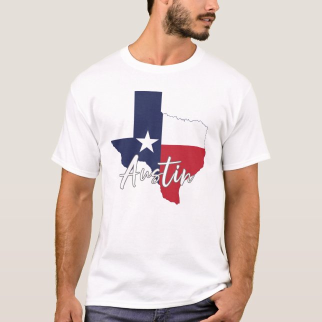 Austin, Texas Flag Map Men's White T-Shirt (Front)