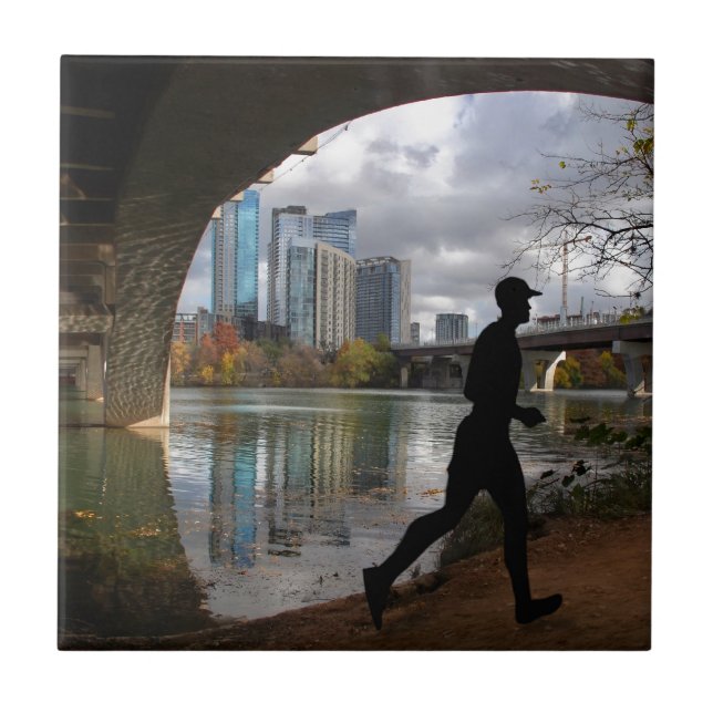 Austin Texas Lady Bird Lake Trail Runner Ceramic Tile (Front)