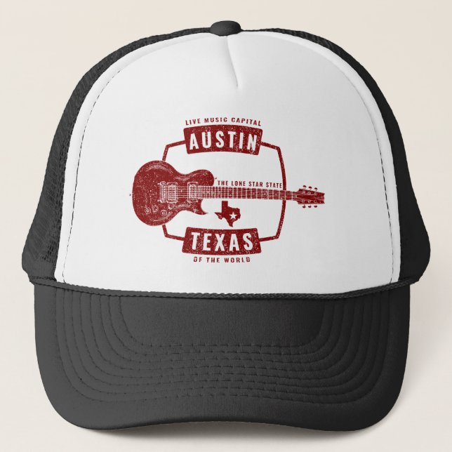 Austin Texas Live Music Guitar Trucker Hat (Front)