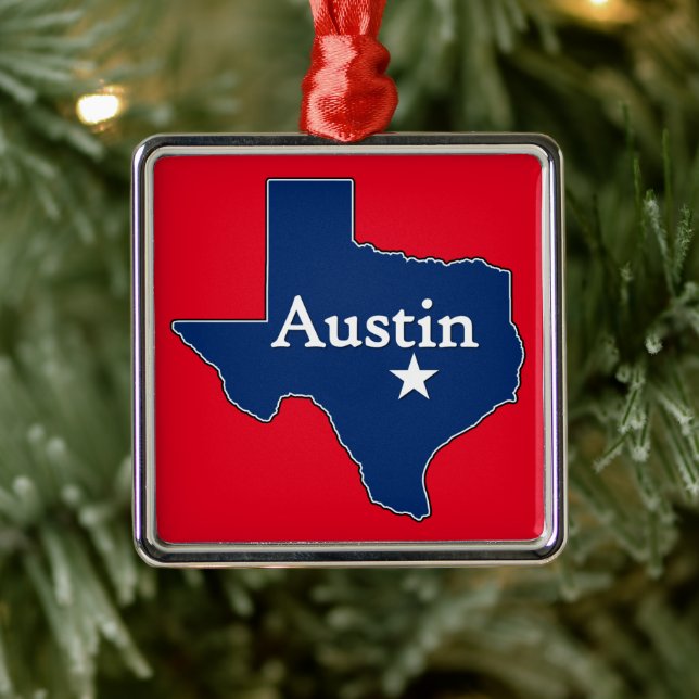 Austin Texas Lone Star State Map Texan Christmas Metal Ornament (Tree)
