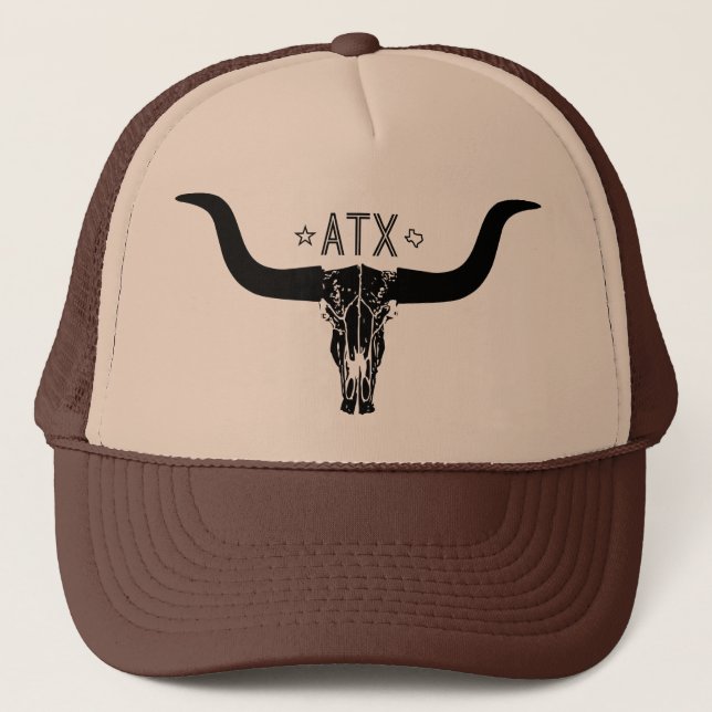 Austin Texas Long Horn Skull Trucker Hat (Front)
