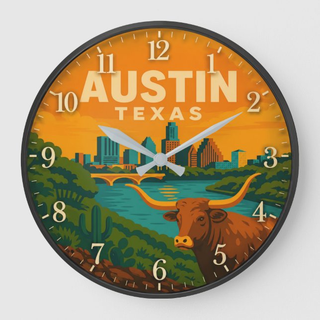 Austin Texas Longhorn Riverfront Large Clock (Front)