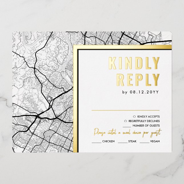 Austin, Texas Love Locator | RSVP Reply Foil Invitation Postcard (Front)