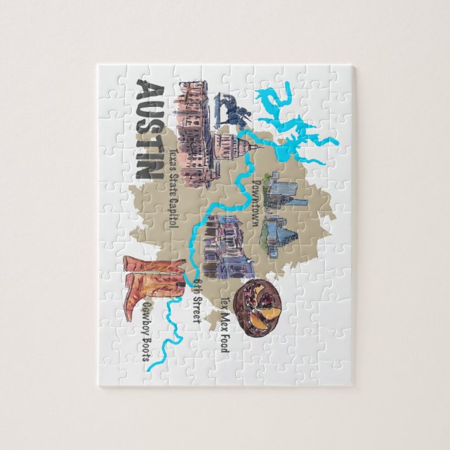 Austin Texas Map Jigsaw Puzzle (Vertical)