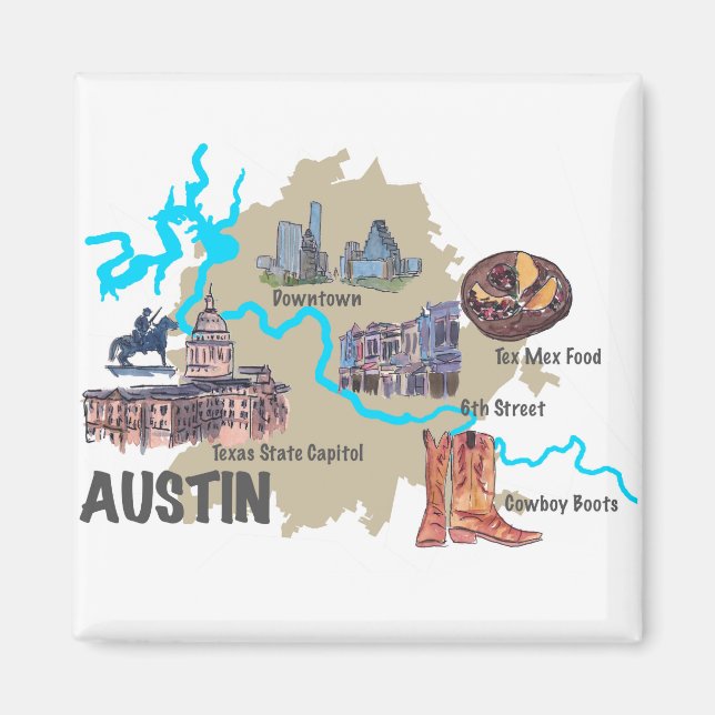 Austin Texas Map Magnet (Front)