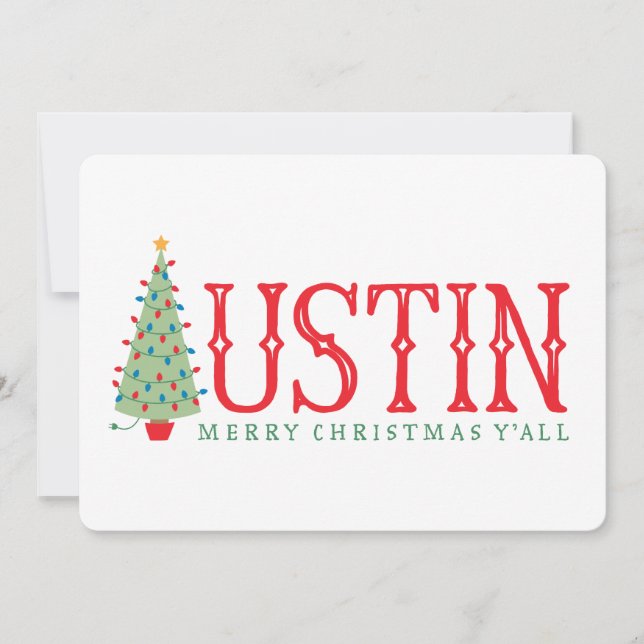 Austin Texas Merry Christmas Tree Card or Invite (Front)