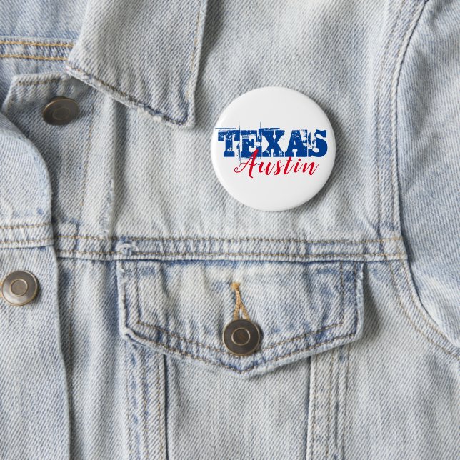 Austin Texas Red Blue Typography  6 Cm Round Badge (In Situ)