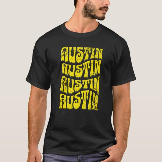 Austin Texas Retro 60s 70s Style Distressed 3 T-Shirt (Front)