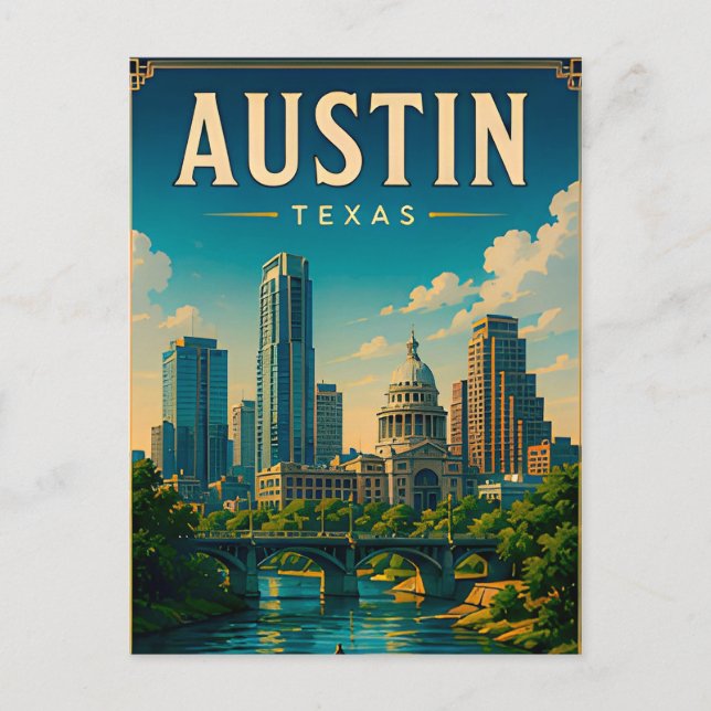 Austin Texas Skyline and Riverfront Postcard (Front)