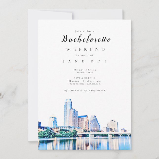 Austin Texas Skyline Bachelorette Party Invitation (Front)