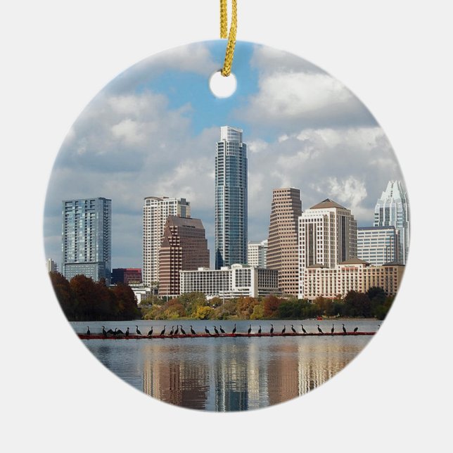 Austin Texas Skyline Ceramic Tree Decoration (Front)