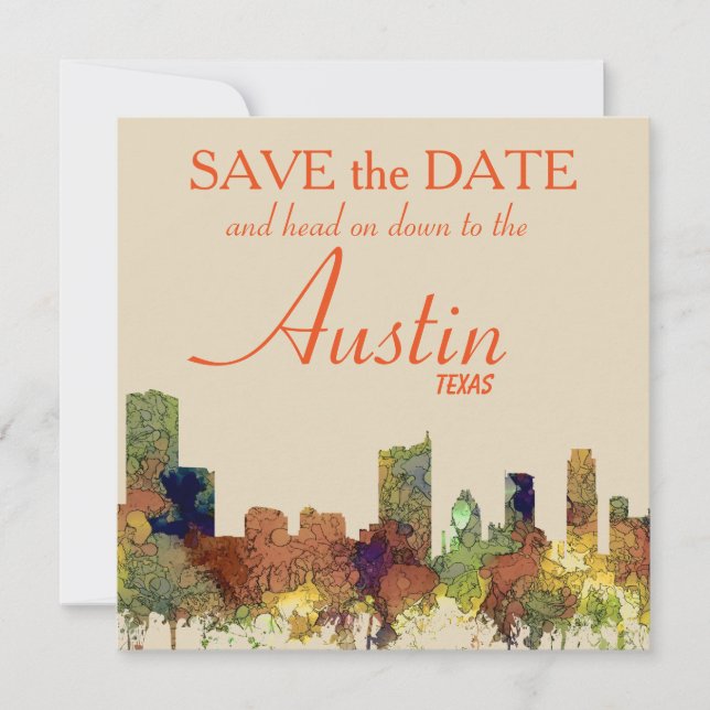 Austin Texas Skyline SG-Safari Buff Save The Date (Front)