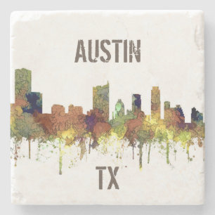 Austin Texas Skyline SG-Safari Buff Stone Coaster