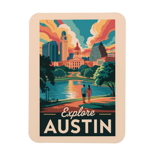 Austin Texas Skyline Travel Art Vintage Magnet (Vertical)