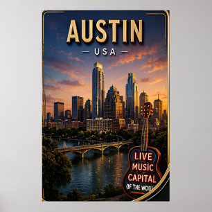Austin Texas Skyline Travel Poster
