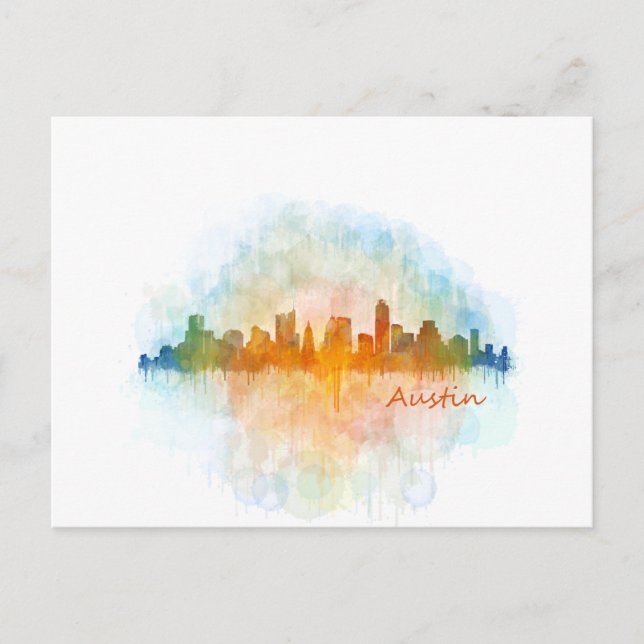 Austin Texas skyline watercolor v4 Postcard (Front)