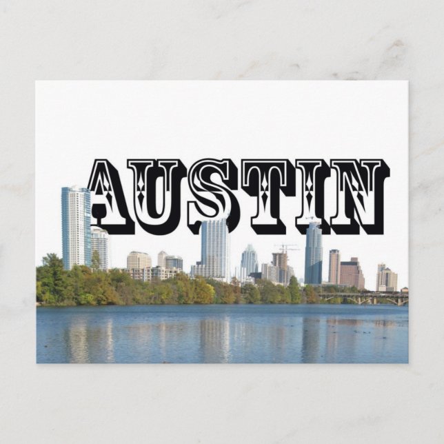 Austin Texas Skyline with Austin in the Sky Postcard (Front)
