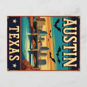 Austin Texas Skyline with Bats Postcard