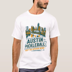 Austin Texas Skyline With Pickleball Sports Theme T-Shirt