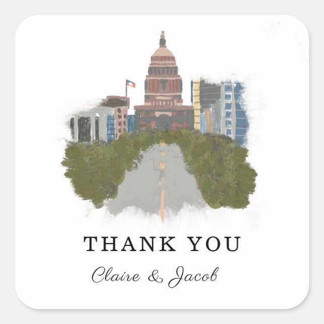 Austin Texas Thank You Square Sticker (Front)