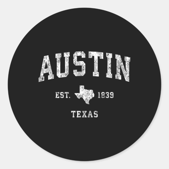 Austin Texas Tx Athletic Sports Classic Round Sticker (Front)