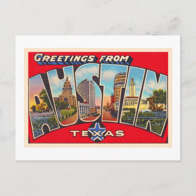 Austin Texas TX Vintage Large Letter Postcard (Front)