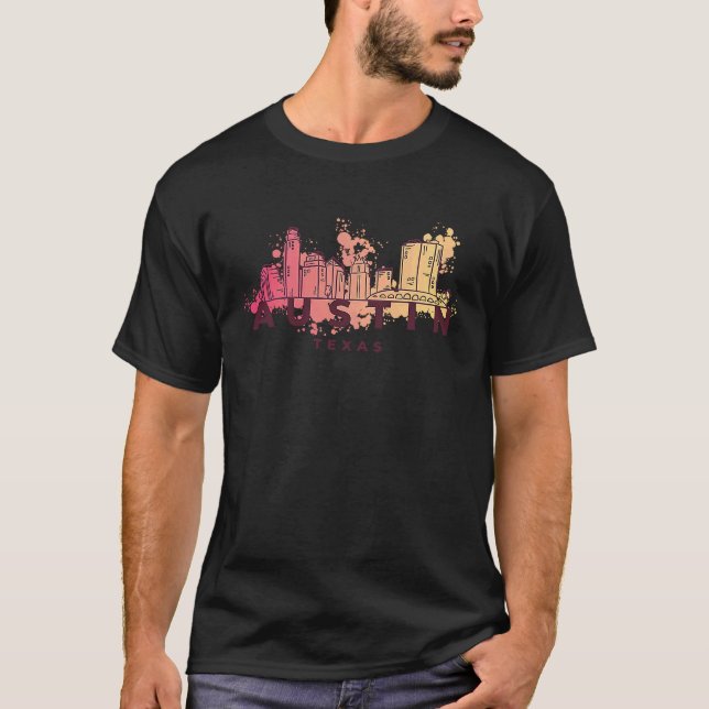 Austin Texas USA City Skyline Silhouette Outline S T-Shirt (Front)