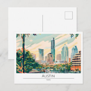 Austin Texas Vintage Art Illustration Travel Postcard
