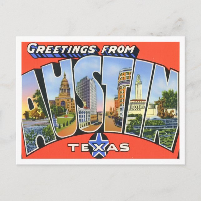 Austin, Texas Vintage Big Letters Postcard (Front)