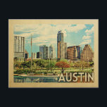 Austin Texas Vintage Travel Postcard<br><div class="desc">Austin Texas design in Vintage Travel style featuring a downtown skyline view.</div>