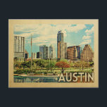 Austin Texas Vintage Travel Postcard<br><div class="desc">Austin Texas design in Vintage Travel style featuring a downtown skyline view.</div>