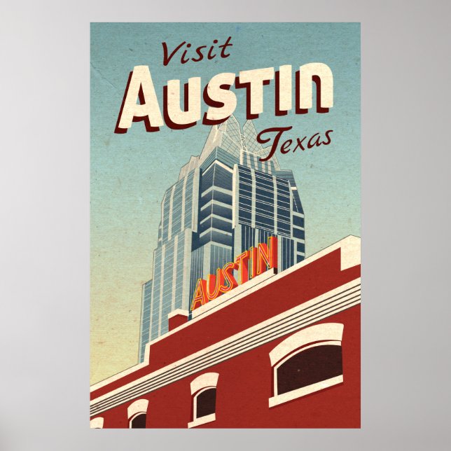 Austin Texas Vintage Travel Poster (Front)