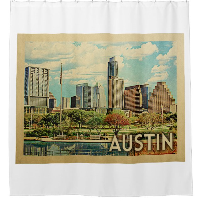 Austin Texas Vintage Travel Shower Curtain (Front)